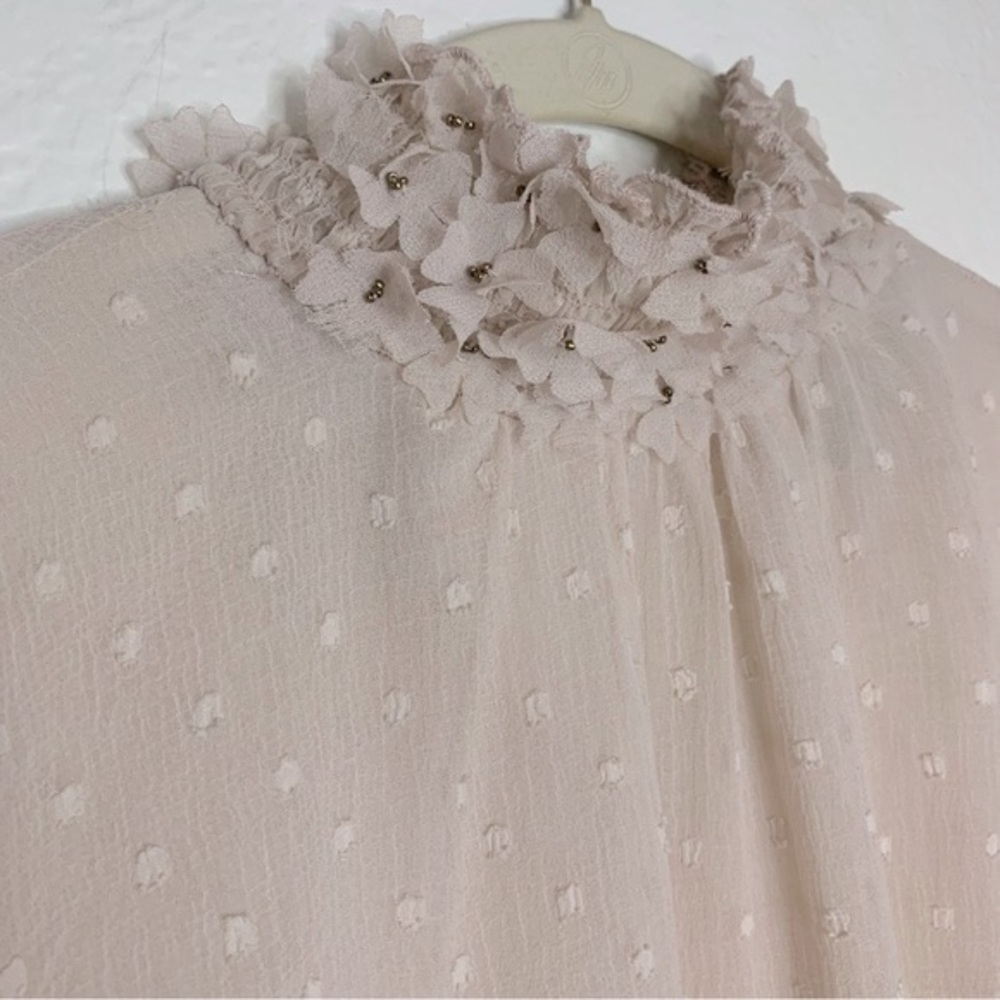 Zara taupe pink swiss dot blouse / top